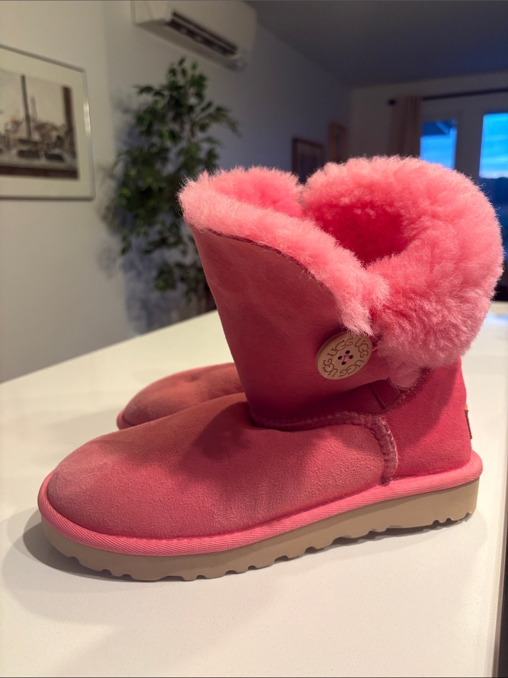 UGG Kids Pink Shearling Button Boots